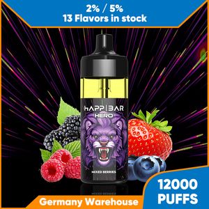 Hot Sell Happ Bar 12000 Puffs Disposable Vape Pen E Cigarette Good Taste Fruit Flavored Vaper Pod 2% 5% Nic Mesh Coil Eliquid Prefilled 12k Puff Bar