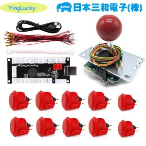 조이스틱 오리지널 Sanwa 조이스틱 키트 10pcs Sanwa Obsf 버튼 제로 지연 USB 인코더 Raspberry Pi Nintendo Arcade Mame에 적합합니다.