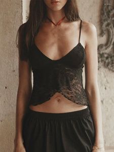 Kvinnors tankar Kvinnor S LACE CROPE CAMI TOPS SEMEVELESS SPAGHETTI Strap Wrap Hem Camisole Tank