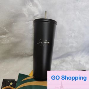 Top 591ml Double-Layer Plastic Black Stainless Steel Large Capacity Insulated Straw Cup Wholesale Water Cups