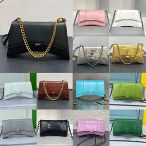 Hourglass Wallet On Chain bag Shiny Crocodile Embossed Leather Handbags Hardware Designer Curvilinear Shape Mini Cross Body Studde196d