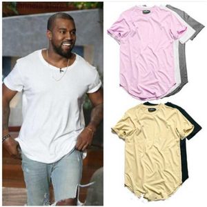 Men's T-Shirts Curved Hem Hip Hop T-shirt Men Urban Kpop Extended T shirt Plain Longline Mens Tee Shirts Male Clothes T240223