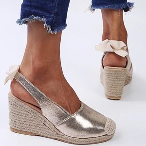 Sapatos de vestido 2024 verão cunhas sandálias para mulheres moda fechado dedo do pé bandagem espadrille plataforma elegante senhoras estilingue