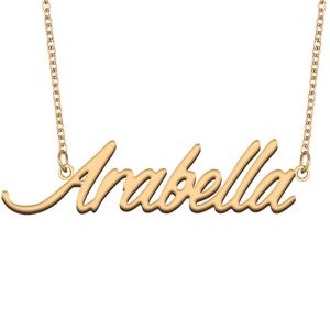 Arabella namn halsband anpassad typskylt hänge för kvinnor flickor födelsedag present barn bästa vänner smycken 18k guld pläterad rostfritt stål