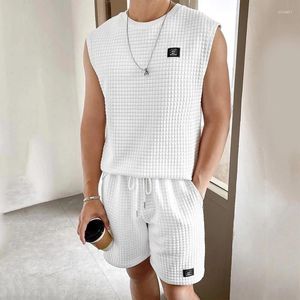 Conjuntos de treino masculino verão sem mangas colete shorts duas peças conjunto casual esportes terno masculino moda tendência cor sólida