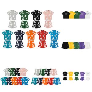 デザイナーメンズデニムTシャツグラフィックパーカー涙Tシャツスウェットシャツとショーツストリートグラフィティプリントシャツフォームプリント夏のカジュアルスポーツトラックスーツ