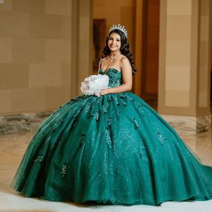 Luxury Green Quinceanera Dress Ball Gown Sweet 16 Girls Applicies Beading Sequined Birthday Party Gowns Vestidos de Fiesta