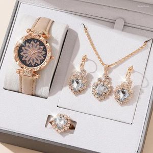 Orologi da polso Set da 5 orologi da donna cinturino in pelle orologio da donna semplice orologio da polso analogico da donna casual braccialetto regalo Montre Femme (senza scatola)