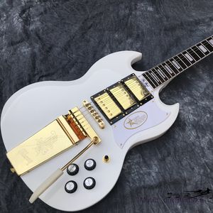 Vit G-400 SG Electric Guitar av hög kvalitet, guldhårdvara, liten pickupvakt, i lager, snabb frakt