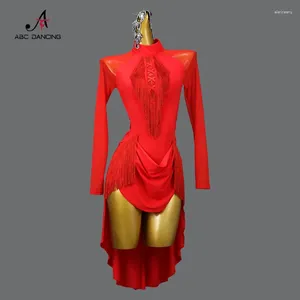 Sahne Giyim Kırmızı Profesyonel Latin Dans Yarışması Kostüm Uygulama Giyim Üstleri Kadın Balo Salonu Elbise Yetişkin Seksi Etek