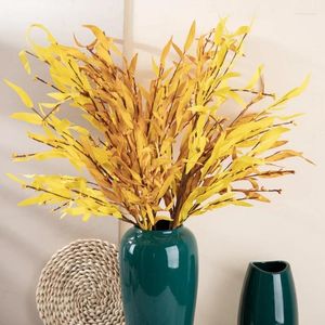 Decorative Flowers Yellow Artificial Bamboo Leaves Silk Cloth Plants For Wedding Decor Home Garden Office Accessories