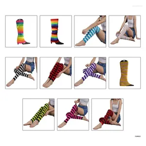 Women Socks Ribbed Knit Leg Warmers Rainbow Striped Boot Cuffs Ballet Long