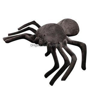 Plyschdockor halloween mjuk fylld svart spindel p leksaker kudde docka för barn eller hem soffa dekorationer släpp leveransgåvor djur dhxip
