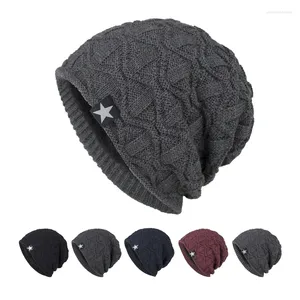 Berets Autumn Winter Velvet Star Pattern Pullover Hat Knitted Wool Cap Men Skullies Bicycle Training Beanies Outdoor Warm Ski