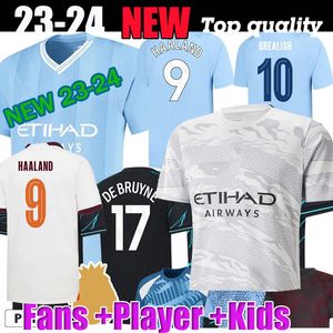 23 24 MANS CITIES MANCHESTERS 축구 저지 키트 키트 Haaland de Bruyne 2023 2024 홈 어웨이 3 번째 골키퍼 플레이어 버전 축구 셔츠 중국 새해 특별 화이트