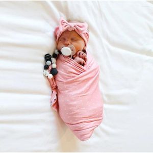 Filtar w8ef född mottagande filt bowknot pannband set baby spädbarn bomull sovväska swaddle wrap hårband
