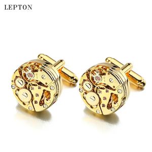 Lepton relógio movimento abotoaduras para homens negócios steampunk engrenagem mecanismo de relógio abotoaduras homens casamento abotoaduras relojes gemelos 240219