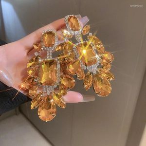 Dangle Earrings FYUAN Shine Champagne Water Drop Crystal For Women Oversize Geometric Statement Jewelry