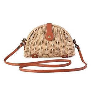 Small Straw Crossbody Bag Womens Semicircle Rattan Purse Shoulder Bag for Beach Travel and Everyday Use255q