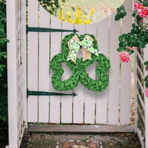 Dekorativa blommor klöver skylt St Patrick's Day Wreath Ornament Shamrock Bow vårdörr för hem Alla hjärtans balkong sovrum