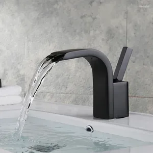 Смесители для раковины в ванной комнате, твердый латунный напольный набор для душа, смеситель, матовый черный квадратный многофункциональный водопад, отдельно стоящий смеситель для ванны