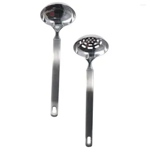 Dinnerware Sets 2Pcs Stainless Steel Soup Ladle Durable Long Handle Heavy Duty Spoon Silver Easy To Use Colander Kitchen Restaurant