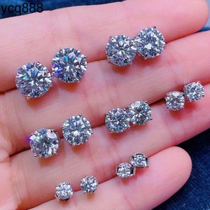 in Stock Luxury Vvs Diamond Earring Factory Price 18k Gold Plated Round Cut Screw Back Moissanite Hoop Stud Earrings Men Women