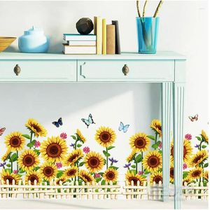 Wall Stickers Sunflower Fence Art Mural Living Room Bedroom Decoration Self-adhesive Skirting Line Furniture Wallpaper