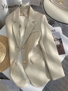 Blazer Yitimuceng Blazer bianchi neri per le donne 2023 Nuova moda coreana Manica lunga Chic Abiti oversize Signore dell'ufficio Giacche eleganti