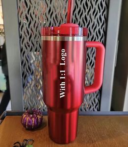 40oz Cobrand Red Holiday Winter Pink Quencher H2.0 Tumblers Cosmo Parada Flamingo Rostfritt stål Valentines Day Present Cups Silikonhandtag Lock Straw Car Mugs 0223