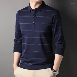 Polo da uomo di alta qualità in seta di gelso 5,2% moda spogliata Polo da uomo Designer Brand Plain Casual manica lunga Top Abbigliamento uomo 2024