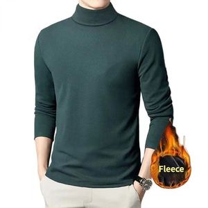 Turtleneck förtjockas T -skjorta för män Basic T -shirt fleece Autumn Winter Long Sleeve Tops Undertröja Solid Color 240221