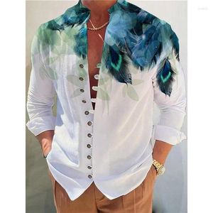 Men's Casual Shirts Spring 3D Print Long-Sleeved Stand-Up Collar Shirt Cardigan Fashion Tops Streetwear Clothing For Men