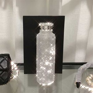 Игристая высококачественная изолированная бутылка Bling Термобутылка из нержавеющей стали Алмазная термосеребряная бутылка для воды с крышкой 220108283s