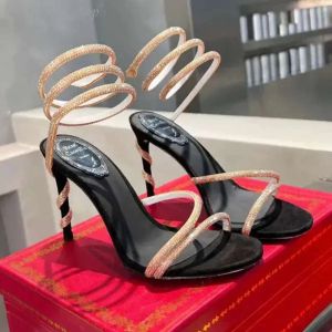 Rene Caovilla Crystal Chandelier High-Heeled Sandals Women's Fairy Style Diamond Serpentine Wrapped Roman High Heels 10cm Designer Banket