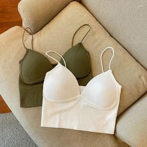 Camisoles & Tanks Sexy Suspenders Push Fit Stretch With Ladies Navel Top Pads Tube Chest Short Cropped Bra Tops Camisole Slim Up V-neck