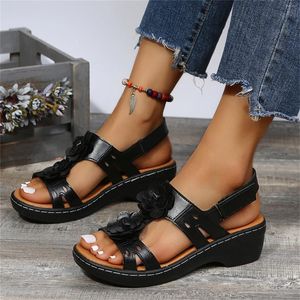 Fashion Flower Ladies Sandals Sandals multicolore Summer Round Hookloop Platform 671