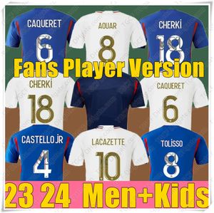 2023 2024 Maillot de Foot Futebol Jerseys Lyonnais CAQUERET TOLISSO JEFFINHO OL AOUAR TAGLIAFICO Fãs Jogador Camisas de Futebol 23 24 TRAORE SARR Homem Lyon Kids Kits
