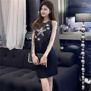 Women's designer dress fashionable and minimalist spring summer party sexy dress star knitted vest dress heavy-duty full diamond black and white dual color