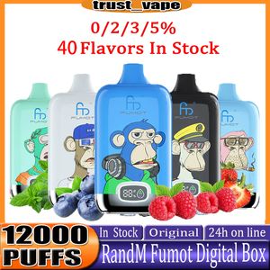 Original RandM Fumot Digital Box 12000 12K Puffs 850 mAh Typ-C-Aufladung 20 ml vorgefüllter Pod mit Batterieanzeige 40 Geschmacksrichtungen 0 % 2 % 5 % Einweg-E-Zigaretten Vaper 12000