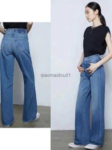 Kvinnors jeans ioo 2023 Ny retro hög midja denim raka byxor kvinnor blå bredben varumärke jean gratis shipl2402