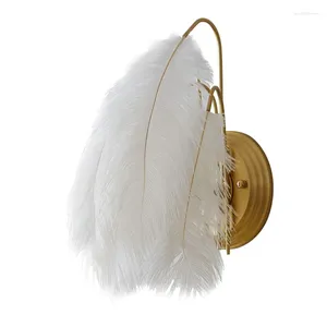 Lampa ścienna Nordic Feather Nowoczesne sypialnię w sypialni oświetlenie romantyczne sconce sztuka kreatywna luksusowa szara dekoracja