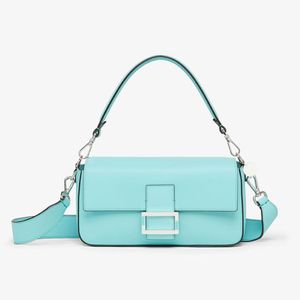 Borsa baguette blu Borsa con patta Borsa a tracolla in vera pelle con ciondolo circolare in argento Lettera di moda magnetica 223f