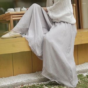 Calças femininas vintage algodão linho perna larga fêmea solta grande tamanho mulheres dança verão retro estilo chinês elegante meninas calças