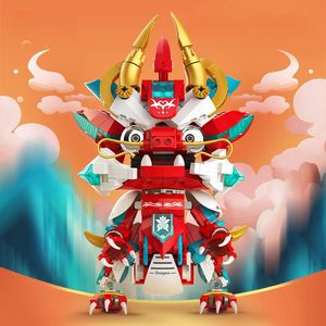 Guochuang Mecha Chama Vermelha Mecha Dragão quebra-cabeça montado bloco de construção caixa de presente conjunto modelo de presente para meninos