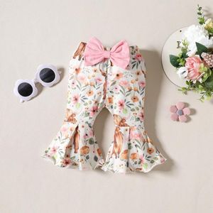 Clothing Sets Infant Baby Girls Summer 3Pcs Clothes Short Sleeve Letter Cattle Head Romper Flared Pants Headband For Casual