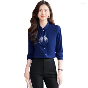 Damskie bluzki nowatorskie granatowe style ol -style mody koszule z długim rękawem dla kobiet biznesowe noszenie bluzki żeńskie ubrania ubrania blusas