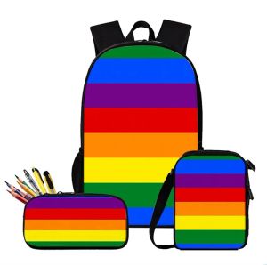 Ryggsäck 3st/set Pride LGBT Gay Love Lesbian Rainbow Bag Set för tonåring pojkar flickor rese bärbok bärbar dator ryggsäck mochilas