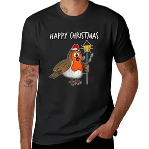 メンズタンクトップスクリスマスロビンキャロル歌う面白い鳥の野生動物TシャツTシャツコットン