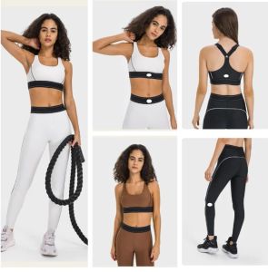 Al Womens Sports Bra Yoga Leggings Adjustable Shoulder Strap Elastic Waist Training Pants Women Activewear Gym Set